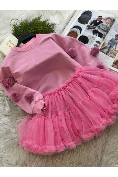 sobekidstore Girl's Pom-Pom Sweat Tutu Skirt Set, Sweat Unlined Skirt with Li...