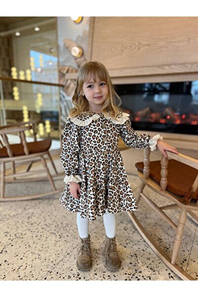 sobekidstore kız çocuk leopar elbise bayramlık tam kalıp