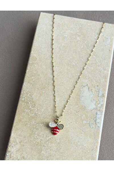 Haziran قلادة نسائية من الفولاذ مع تمثال نحلة حمراء وحجر، 45 سم