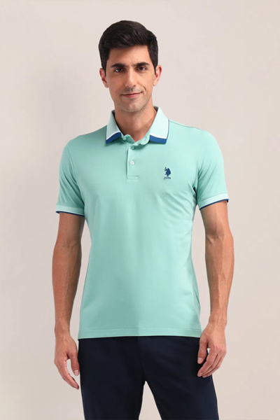 U.S. Polo Assn. Mens Green Solid Slim Fit Polo Shirt
