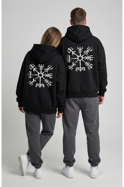 NEVERMIND Unisex Vegvisir Compass Printed Lover Combination Oversized Hoodie Set