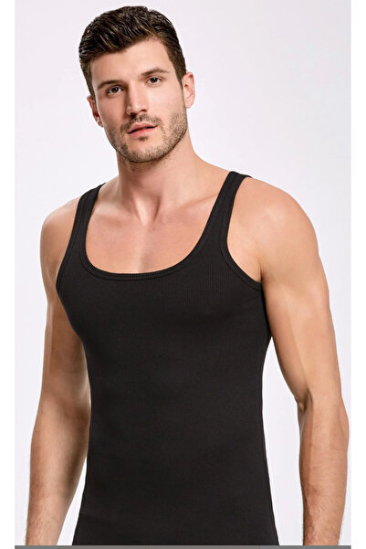 İlke Men'S, Black, Exclusive, 100% Cotton, Ribbed Knit , 6-Pack Undershirts