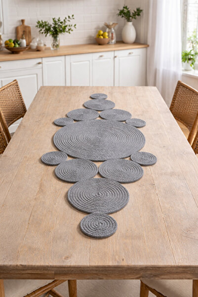 ALYA 30 x 80 cm Gri Ranır, Runner,Mutfak Masası Örtüsü