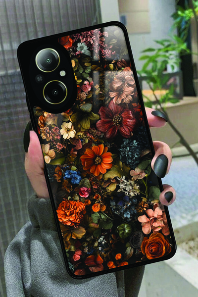 realme 12 Lite Uyumlu Karışık Çiçek Tasarımlı Glossy Premium Kılıf