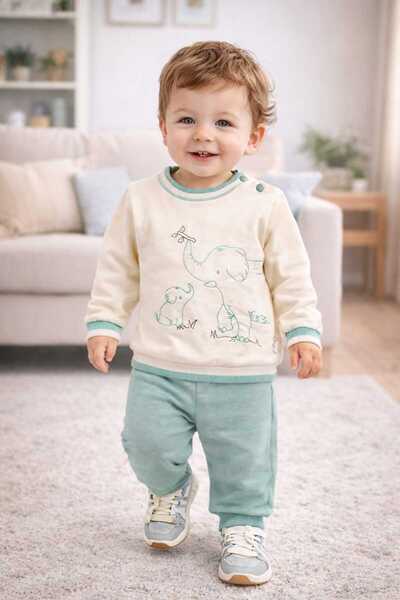 MyPrettyBaby Elephant Embroidered 100% Cotton Baby Boy Seasonal Two-Piece Fab...