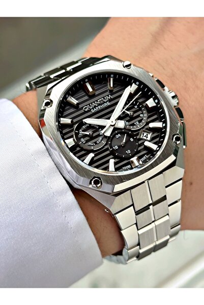 Quantum Functional Silver-Black Color Sapphire Glass Steel Band Steel Case Me...