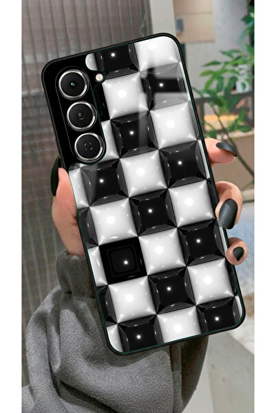 TECNO Spark 40 Pro Uyumlu Siyah-Beyaz Kare Tasarımlı Glossy Premium Kılıf