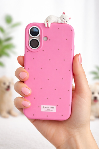 FİŞNEİLETİŞİM İPHONE 16 UYUMLU 3D KEDİLİ PEMBE KILIF