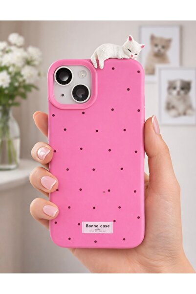 FİŞNEİLETİŞİM İPHONE 14 PLUS/15 PLUS UYUMLU 3D KEDİLİ PEMBE KILIF