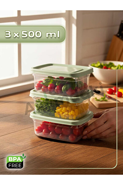 Saklama Kabı 3'lü - 3x500 ml - Dikdörtgen - BPA Free