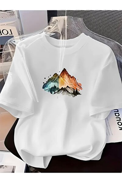 FUFLUNS Colorful Dag Printed Oversize Circular Neck T-Shirt