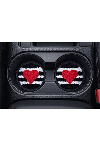 RetroNaut Punch Vezena Heart Car Coaster (Set od 2) 7cm – Dodatak za unutrašn...