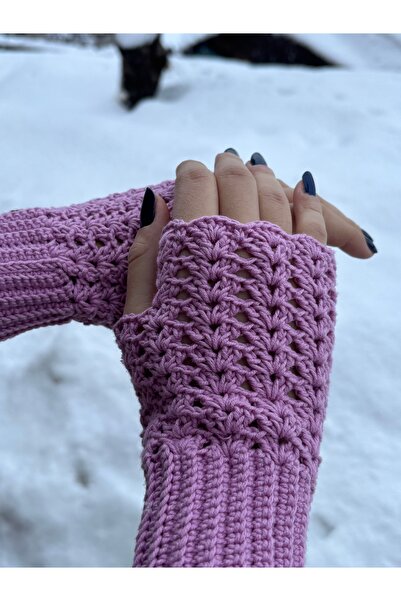 örgü El Yapımı Parmaksız Eldiven /Ajurlu Şık Tasarım/Kışlık Kadın Eldiven