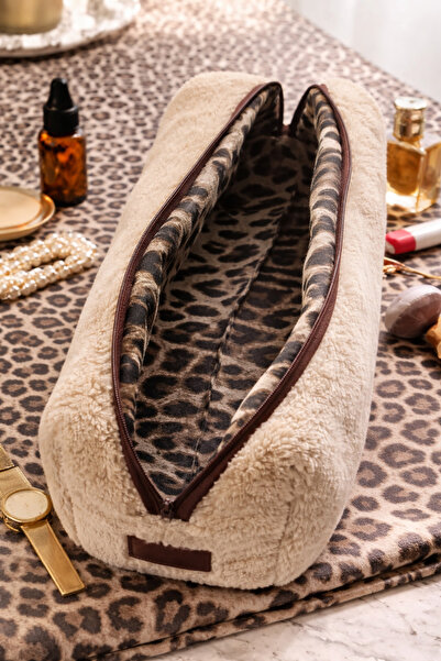 WEXSA حقيبة مكياج مبطنة بالقماش الناعم باللون البيج، حقيبة سفر متوافقة مع جمي...