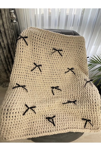 Alize Bow Detailed Blanket Puffy Blanket Gift Blanket