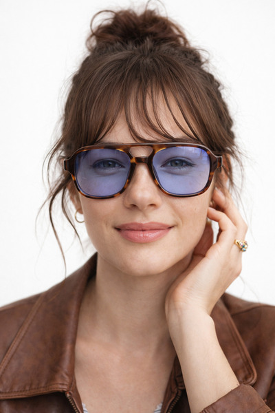 Houseofeyeris LAGUNA AVIATOR – Leopar Desenli Şehir Tarzı, UV400 Koruma, Mavi...