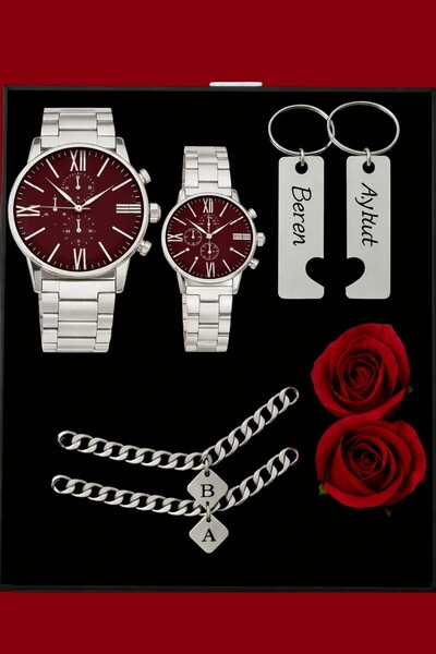 nw northwatch Kişiye Özel Siyah Çift Saat Seti – İsimli Anahtarlık ve Harfli ...