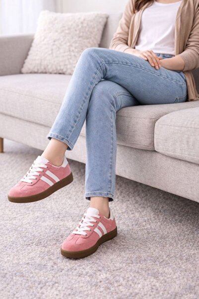 PARZEN Unisex Beyaz Siyah Termo Taban Yanı Şeritli Bağcıklı Spor AyakkabI