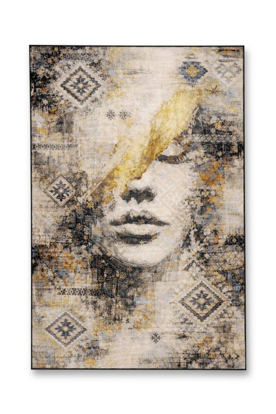 Rugs Modern Halı Mosso Grey Themed Abstract Motifs and Portrait Pattern Woven...