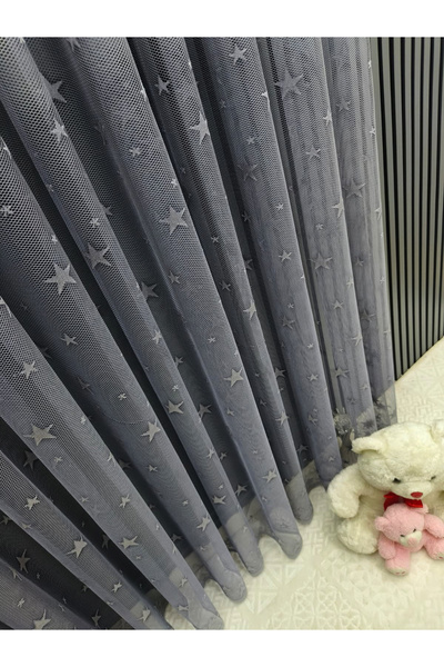 PERDECITY Star Pattern Gray Color Children's Room Tulle Curtain 1X2.5 Dense P...