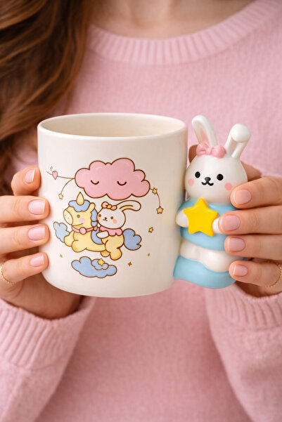 matheon Tavşan Figürlü Seramik Kupa – Unicorn Baskılı Kawaii Kupa – Yıldızlı ...
