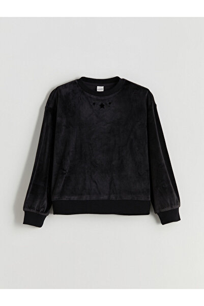 LC Waikiki LCW Kids Черна кадифена блуза с обло деколте за момичета W5DY92Z4