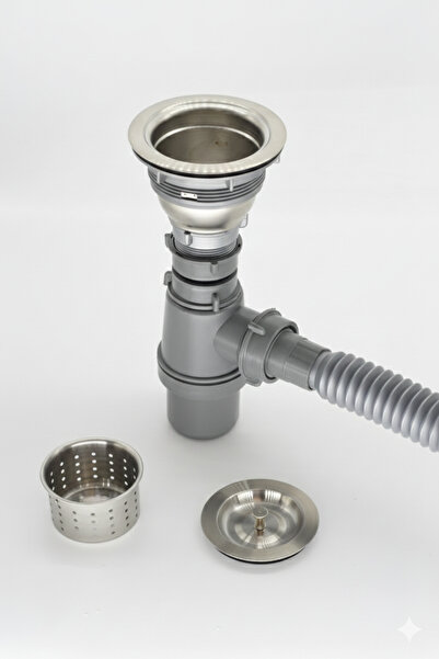 AKKON Premium Paslanmaz Çelik Sepetli Taslı Çöpmak Sifon Mutfak Süzgeç Seti |...