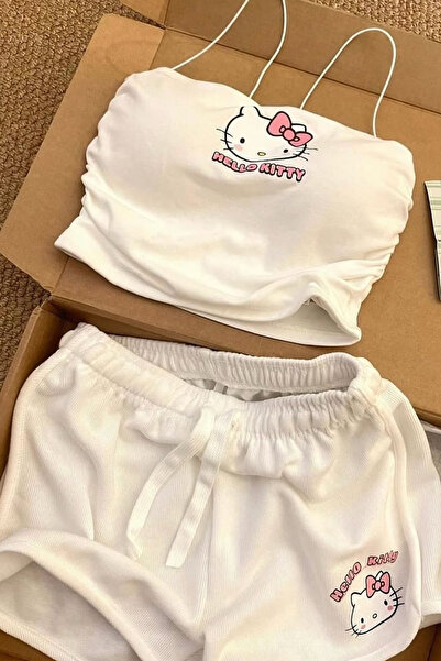 İlayda Toprak Σετ πιτζάμες Horizon με λευκό στάμπα, με κορδόνια και σορτς