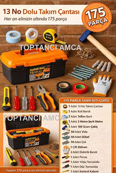 Toptancı Amca 175 Parça Kaliteli Malzemeli Dolu Takım Alet Çantası Seti Ev Ar...