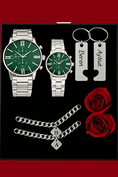 nw northwatch Kişiye Özel Siyah Çift Saat Seti – İsimli Anahtarlık ve Harfli ...