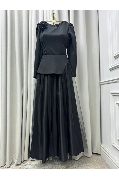 AMASEA Black tulle dress with a Mikado rose bodice