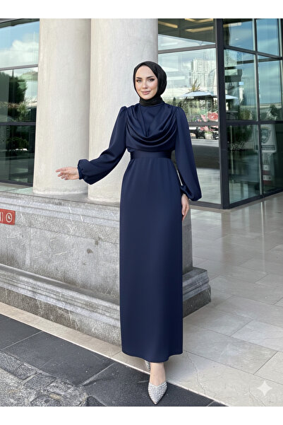 modasusev Dagaje Detaylı Saten Tesettür Abiye Elbise