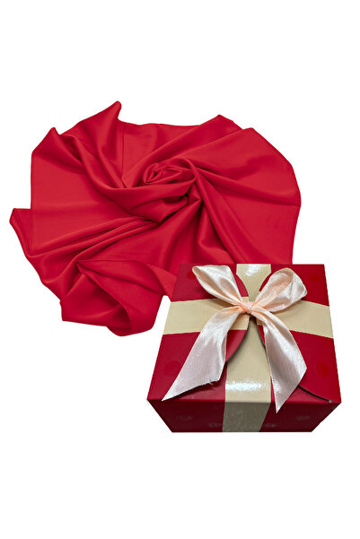 velve Women's short scarf, made of satin silk, in gift box, Red, 70x70 cm