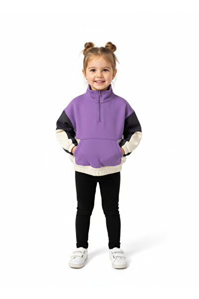 SONGÜLBERİK سويت شيرت ملون للبنات من نيكس مع جيوب وسحابات