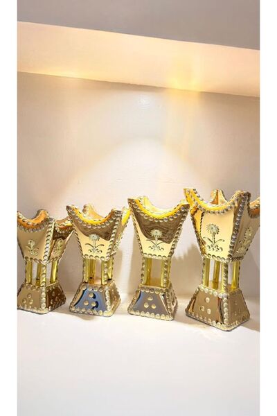 GENERAL 4-piece gold incense burner set, featuring two swords and a palm tree.