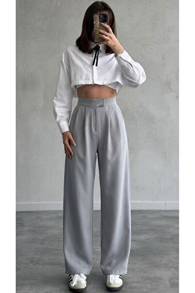 THEBEK Palazzo Cırt Kapamalı Pantolon – Örme Dabil Kumaş