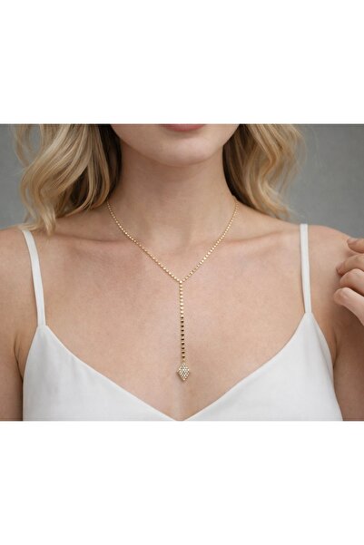 Lumel Takı Rodyum Kaplama Gold Y Form Taşlı Kolye – Kararma Yapmaz