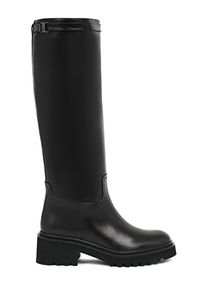 Derimod Women's Black Zippered Thick Soled Leather Boots 25Wfd102018