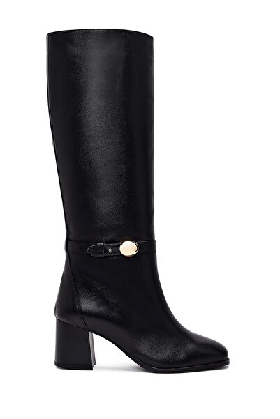 Derimod Women's Black Thick Heeled Leather Boots 25Wfd163518