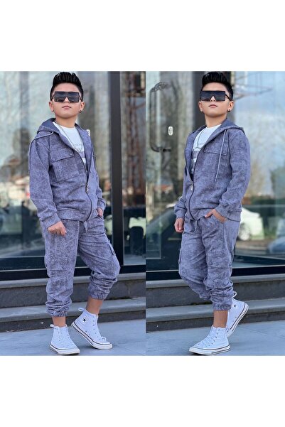 zavera for kids Boy's Pocket Detailed 100% Cotton 3-Piece Tracksuit Set - Hoo...