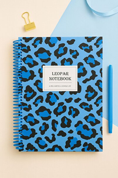 matheon Blue Leopard Patterned Checkered Spiral School Notebook 17X24 cm 100 ...