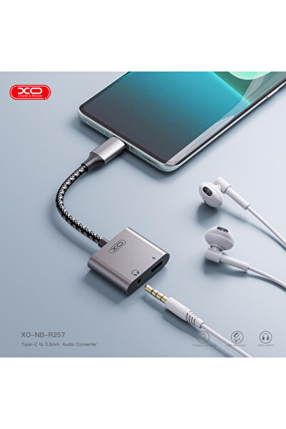 Xo Type-C to 3.5mm Aux ve Şarj Girişli 2 in 1 Kulaklık Ses Dönüştürücü Adaptör