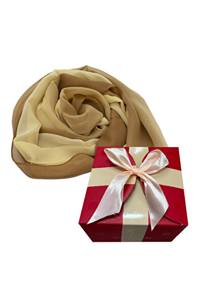 velve Women's satin scarf, in gift box, Brown-cream, 163x50 cm