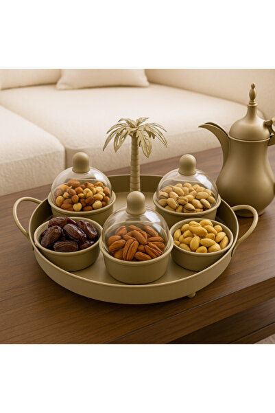 Generic Luxury Serving Set with Acrylic Cover and Palm Design - 6 Pieces