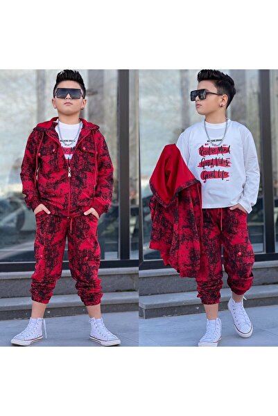 zavera for kids Boy's Pocket Detailed 100% Cotton 3-Piece Tracksuit Set - Hoo...