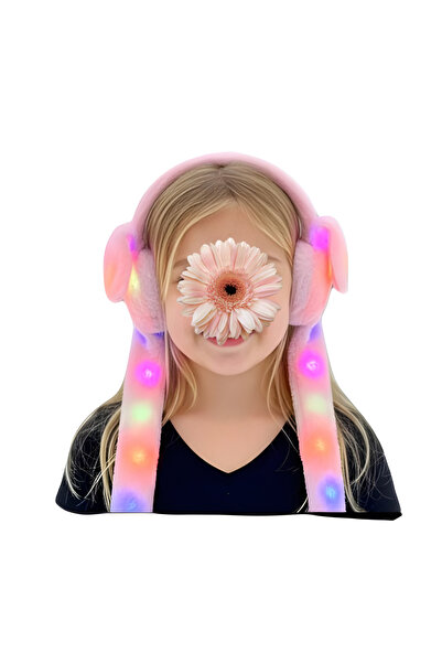 efmues Peluş tavşanlı kulaklık ışıklı çocuk kulaklık pembe renk