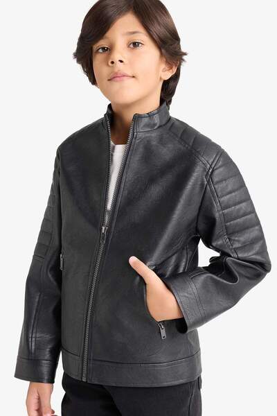 DeFacto Boy's Water Repellent Faux Leather Coat F6154A826Sp