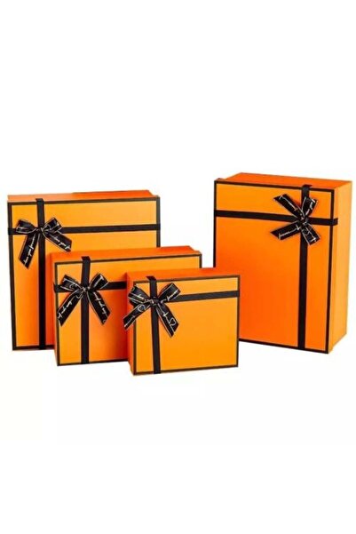 Generic طقم علبة هدايا فاخرة باللون البرتقالي مزينة بشريط أسود - تصميم أنيق و...