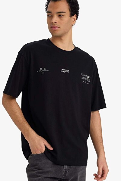 DeFacto 100% Cotton Boxy Fit Printed T-Shirt F8120Ax26Sp