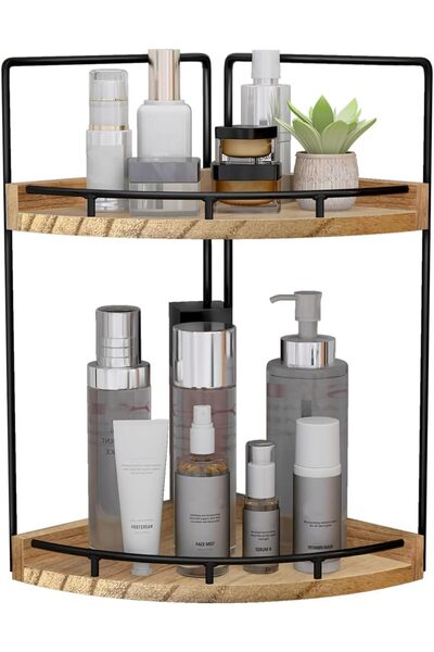 Arabest 2-story bathroom counter storage rack, wooden countertop bathroom sto...